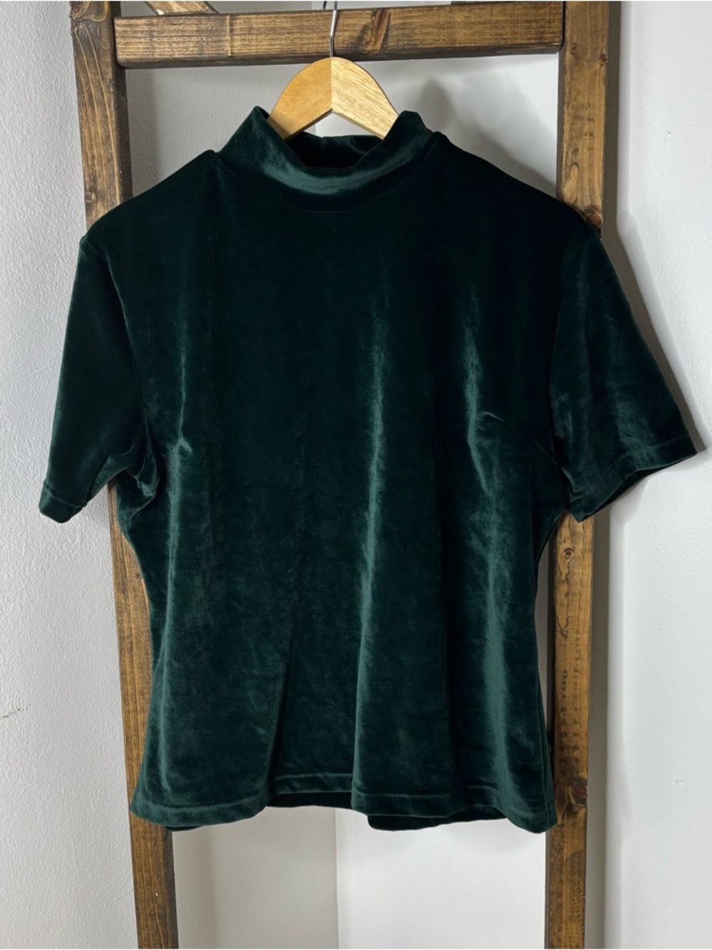 Carolyn Taylor Vintage Velvet Mock Neck Short Sleeve Top Size XL